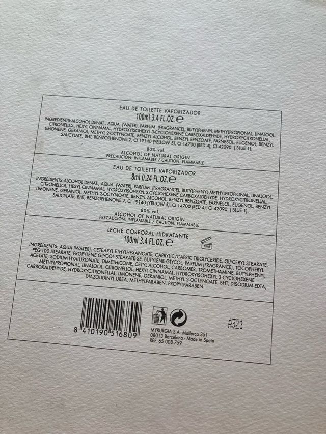 Myrurgia: Colonia y crema 
