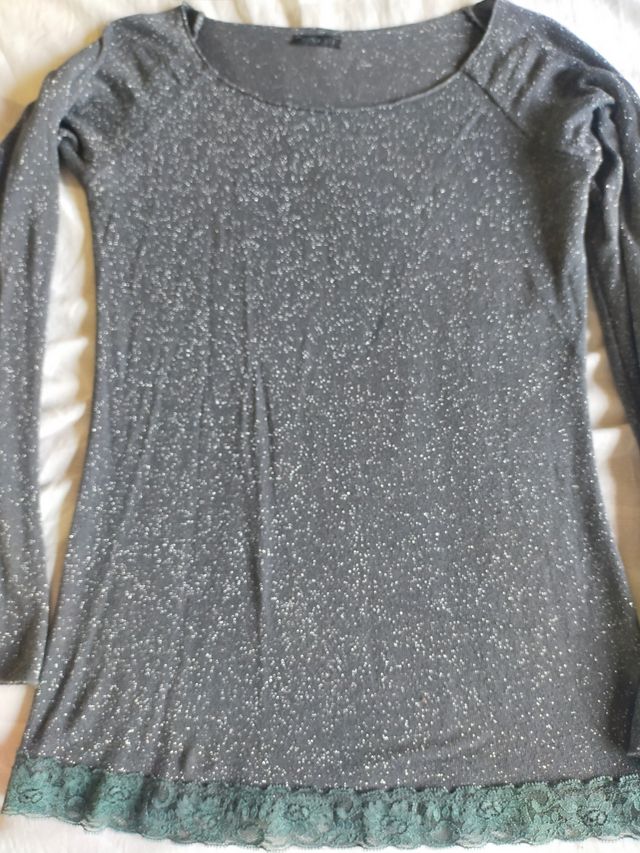 Top grigio glitter maniche lunghe