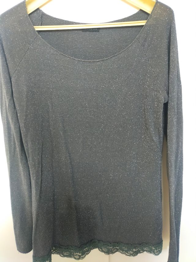 Top grigio glitter maniche lunghe
