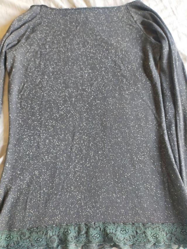 Top grigio glitter maniche lunghe