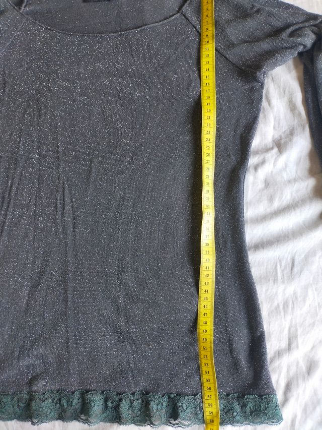 Top grigio glitter maniche lunghe