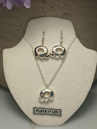 Collar 40 cm y pendientes elefantes plata 925