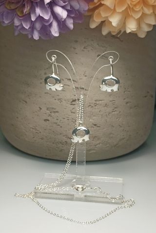 Collar 40 cm y pendientes elefantes plata 925