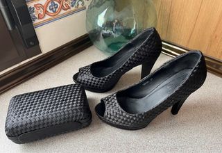 Zapatos fiesta negros tacón + clutch