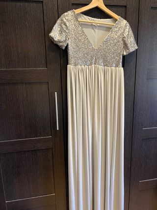 Vestido lentejuelas beige y plata White & One