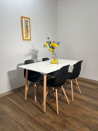 🍽️ Mesa Comedor Blanca + 4 Sillas Negras – Modern
