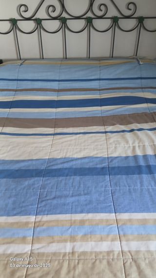 Colcha cama trenza beige-azul