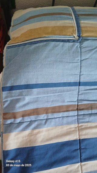 Colcha cama trenza beige-azul