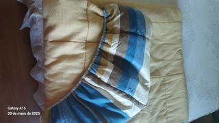 Colcha cama trenza beige-azul