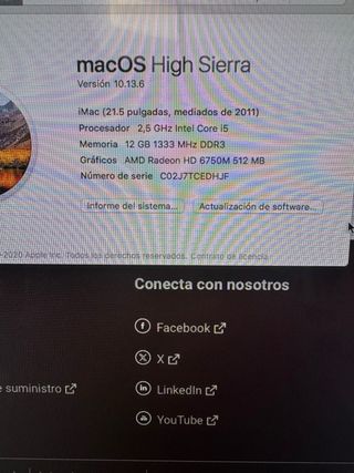 Imac apple 21.5 SSD 500GB y 12GB Ram.Muy rapido 