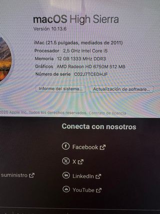 Imac apple 21.5 SSD 500GB y 12GB Ram.Muy rapido 