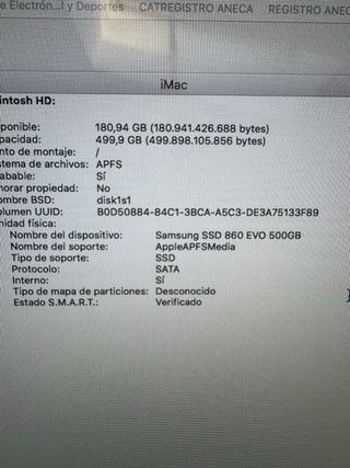 Imac apple 21.5 SSD 500GB y 12GB Ram.Muy rapido 