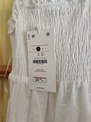 Vestido blanco midi, volantes, nuevo