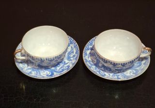 Pareja tazas café porcelana china con plato
