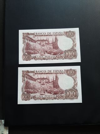 BILLETES ESPAÑOLES DE 100 PESETAS DE 1970 PAREJA