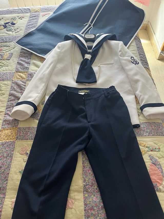 Traje comunión marinero niño blanco y azul talla10