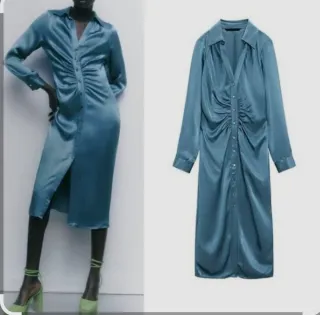 Vestido midi fruncido satén zara