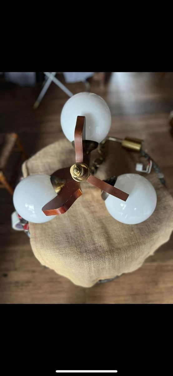 Lámpara vintage 3 luces madera