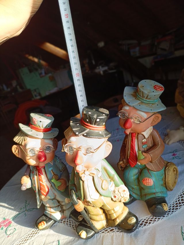 3 figuras cerámicas payasos vintage