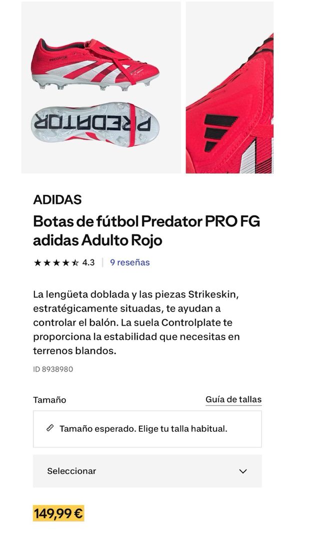 Adidas Predator PRO FG - rojas - 41 1/2