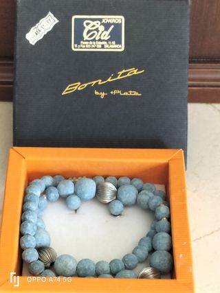 COLLAR Y PENDIENTES PIEDRA AZUL NUEVO SIN ESTRENAR