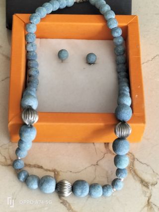 COLLAR Y PENDIENTES PIEDRA AZUL NUEVO SIN ESTRENAR