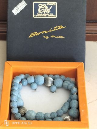 COLLAR Y PENDIENTES PIEDRA AZUL NUEVO SIN ESTRENAR