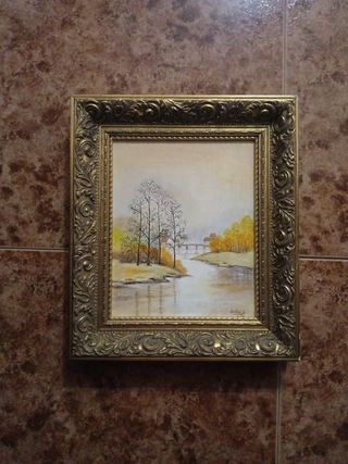 Cuadro de un paisaje campestre pintado a mano.