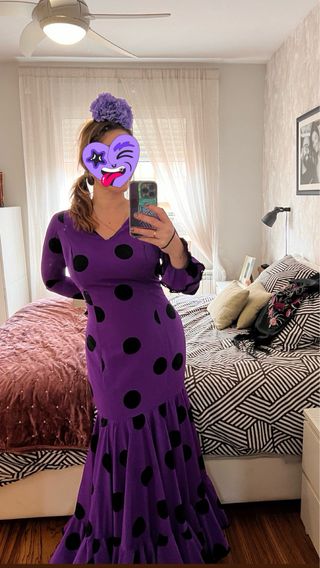 Vestido lunares feria flamenco - morado