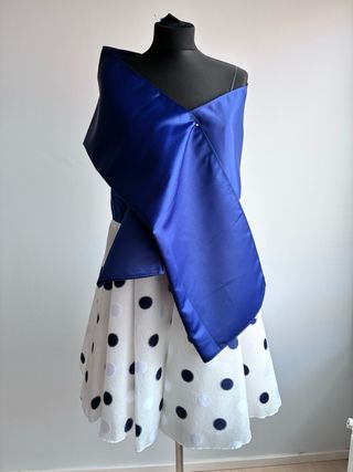 Vestido fiesta lunares blanco y azul, talla 44