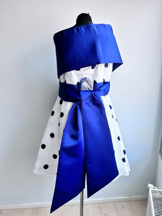 Vestido fiesta lunares blanco y azul, talla 44