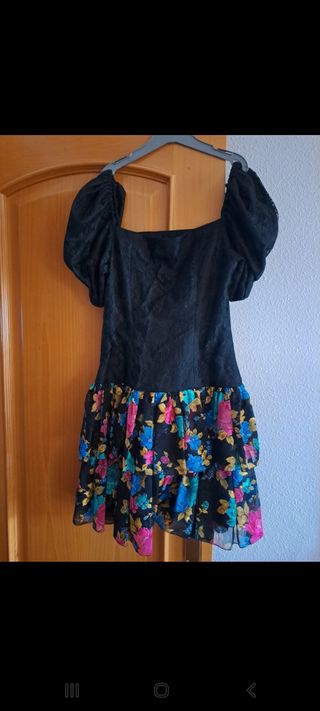 Vestido Fiesta Negro Flores
