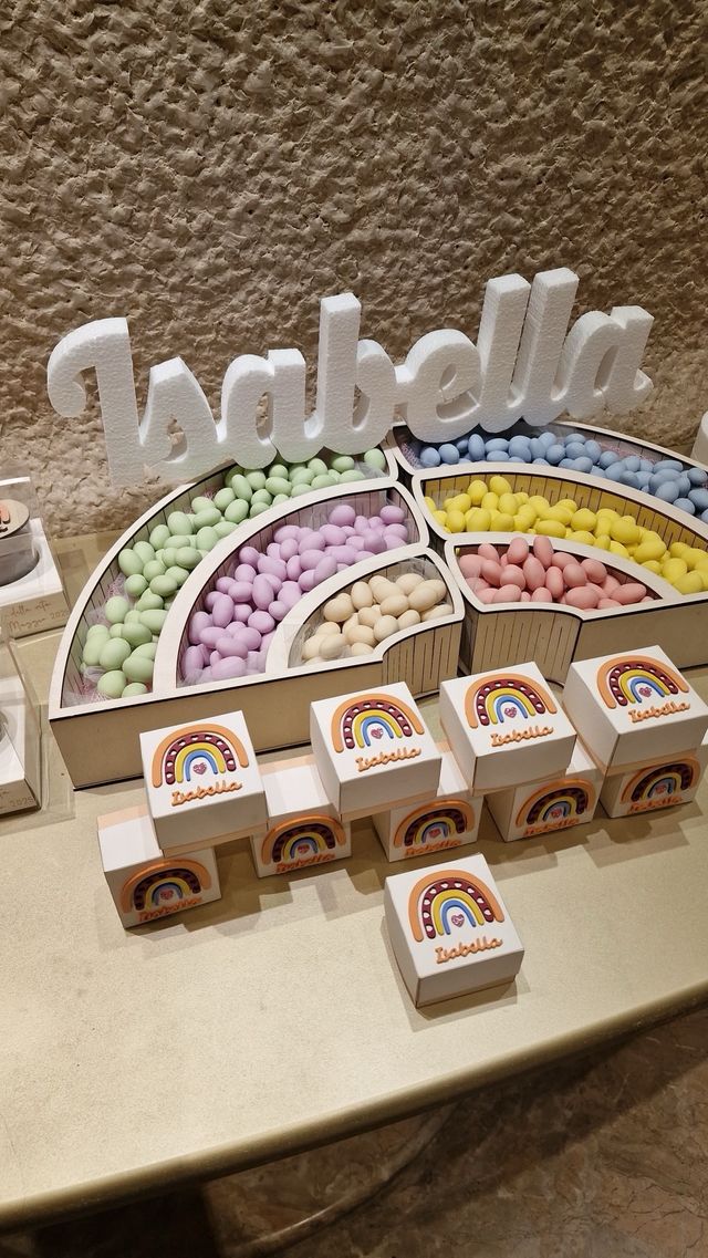 Portaconfetti o caramelle Arcobaleno battesimo