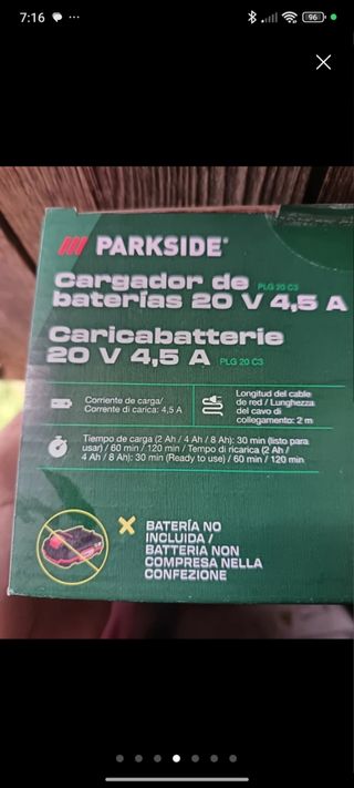 Cargador Parkside X20V 4.5A sin usar ,a estrenar