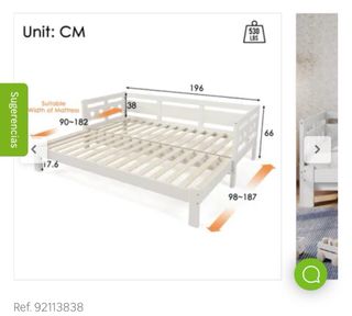 Cama nido enrolllable blanca 90x190cm -madera