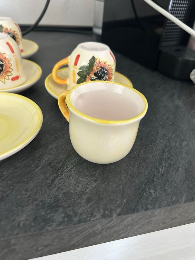 Set 6 Tazzine Caffè Girasole dipinte a mano