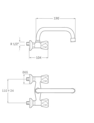 BATERÍA FREGADERO CAÑO CORTO REINA 11CMS ANCHO