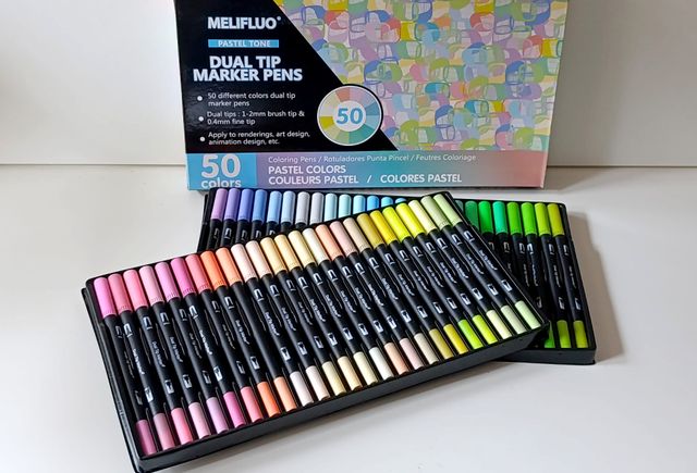 50 Rotuladores colores pastel doble punta