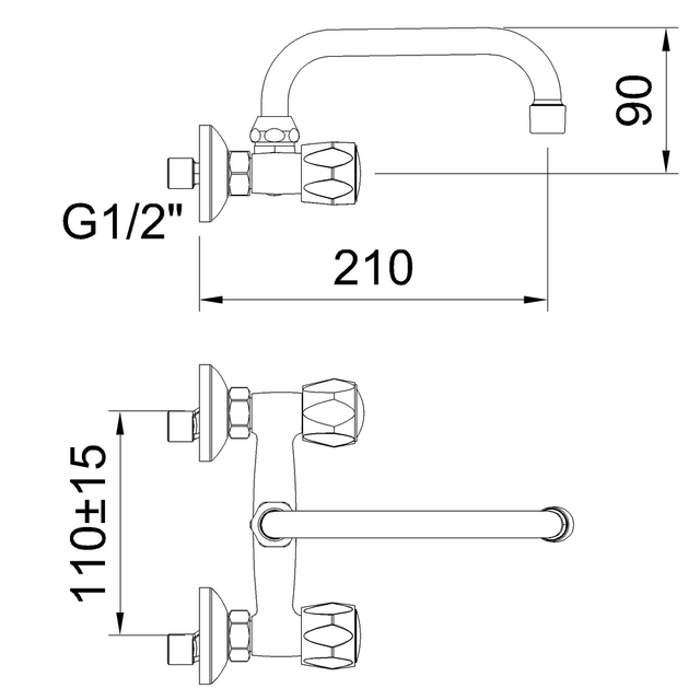 Grifo de Cocina Pared Bimando 110mm. CLEVER