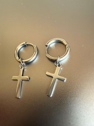 Pendientes aro cruz plata