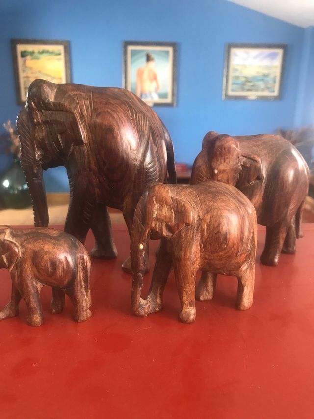 4 Elefantes Madera Tallados
