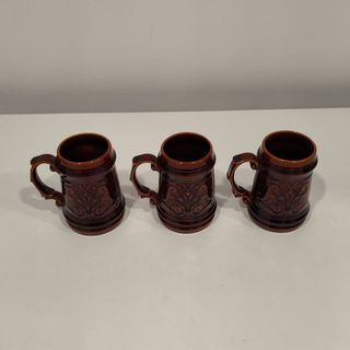 3 tazas de cerámica vintage - marrón