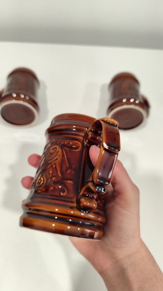 3 tazas de cerámica vintage - marrón
