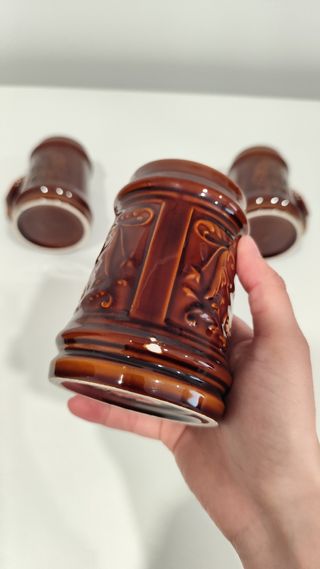 3 tazas de cerámica vintage - marrón