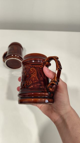 3 tazas de cerámica vintage - marrón