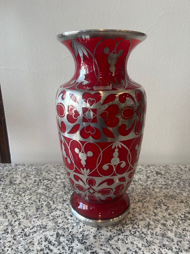 Jarrón Bohemia rojo plata