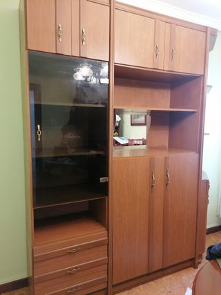 Mueble con cama plegable y vitrina
