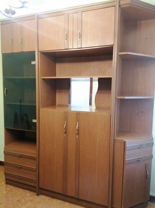 Mueble con cama plegable y vitrina
