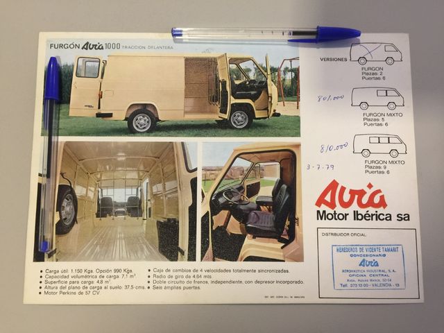 Furgón Avia 1000 Motor Ibérica S.A. Folletos 1976