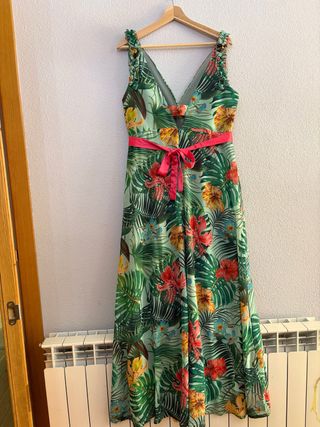 Vestido fiesta floral verde